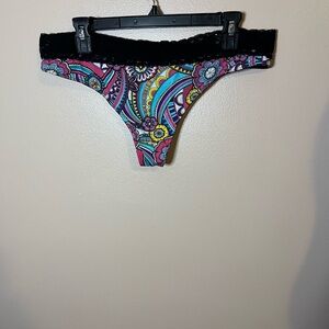 Cacique Multicolor Paisley Panties with Black Lace Waistband